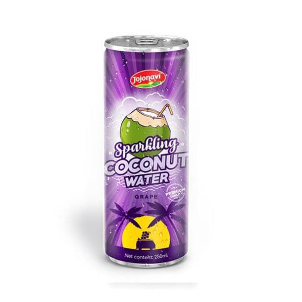 JOJONAVI Sparkling Water with Original Coconut Water and Grape Juice in 250ml Can