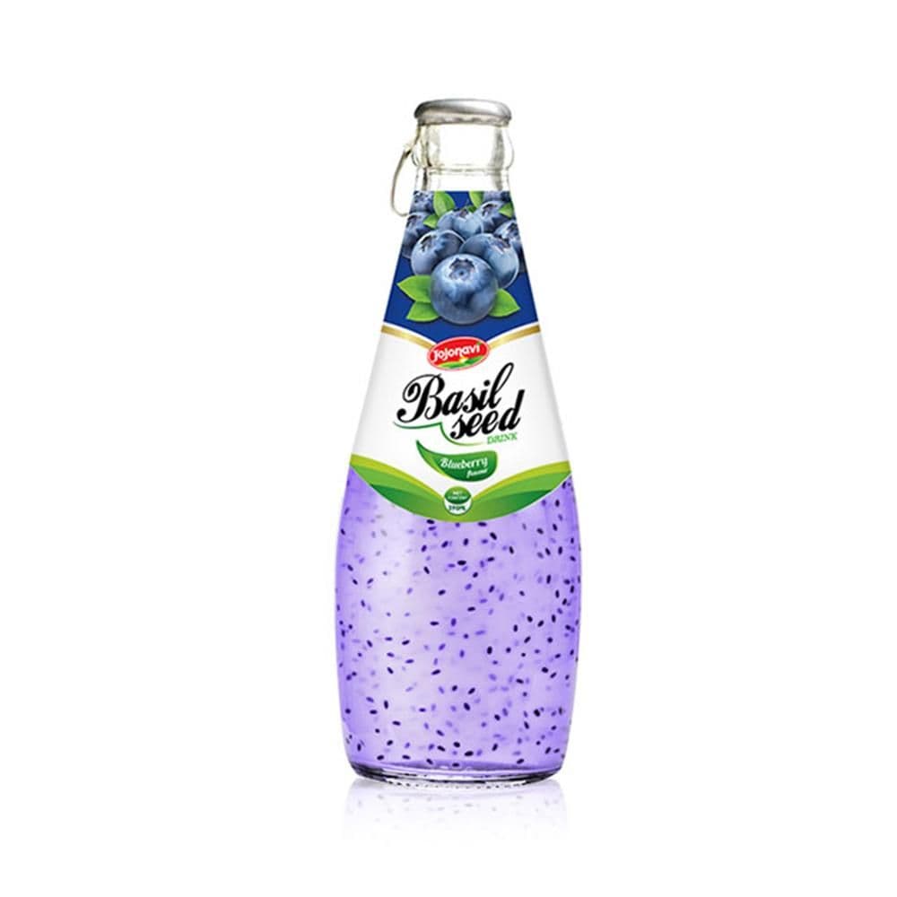 JOJONAVI Blueberry-Flavored Basil Seed Drink 290ml Glass Bottle