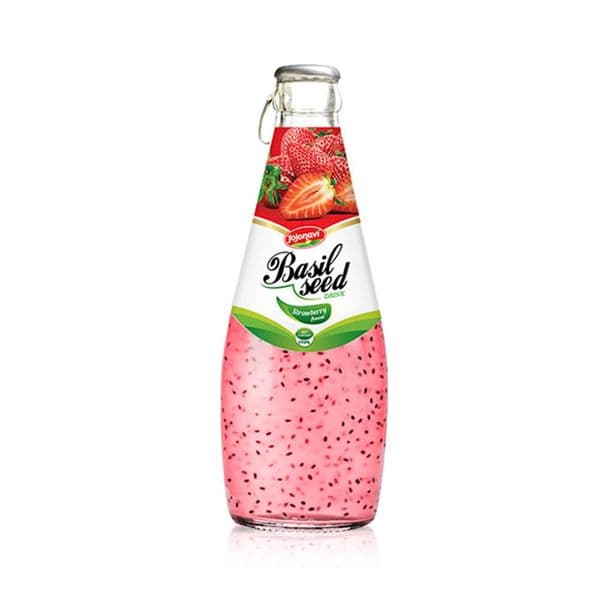 JOJONAVI Strawberry-Flavored Basil Seed Drink 290ml Glass Bottle