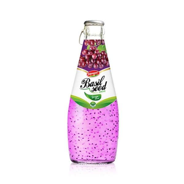 JOJONAVI Grape-Flavored Basil Seed Drink 290ml Glass Bottle