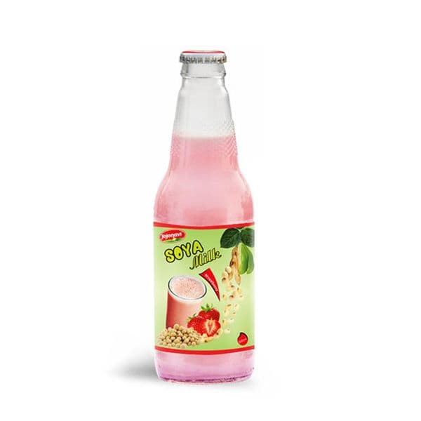 JOJONAVI Strawberry-Flavored Soya Milk Natural Fruit Juice in Glass Bottle