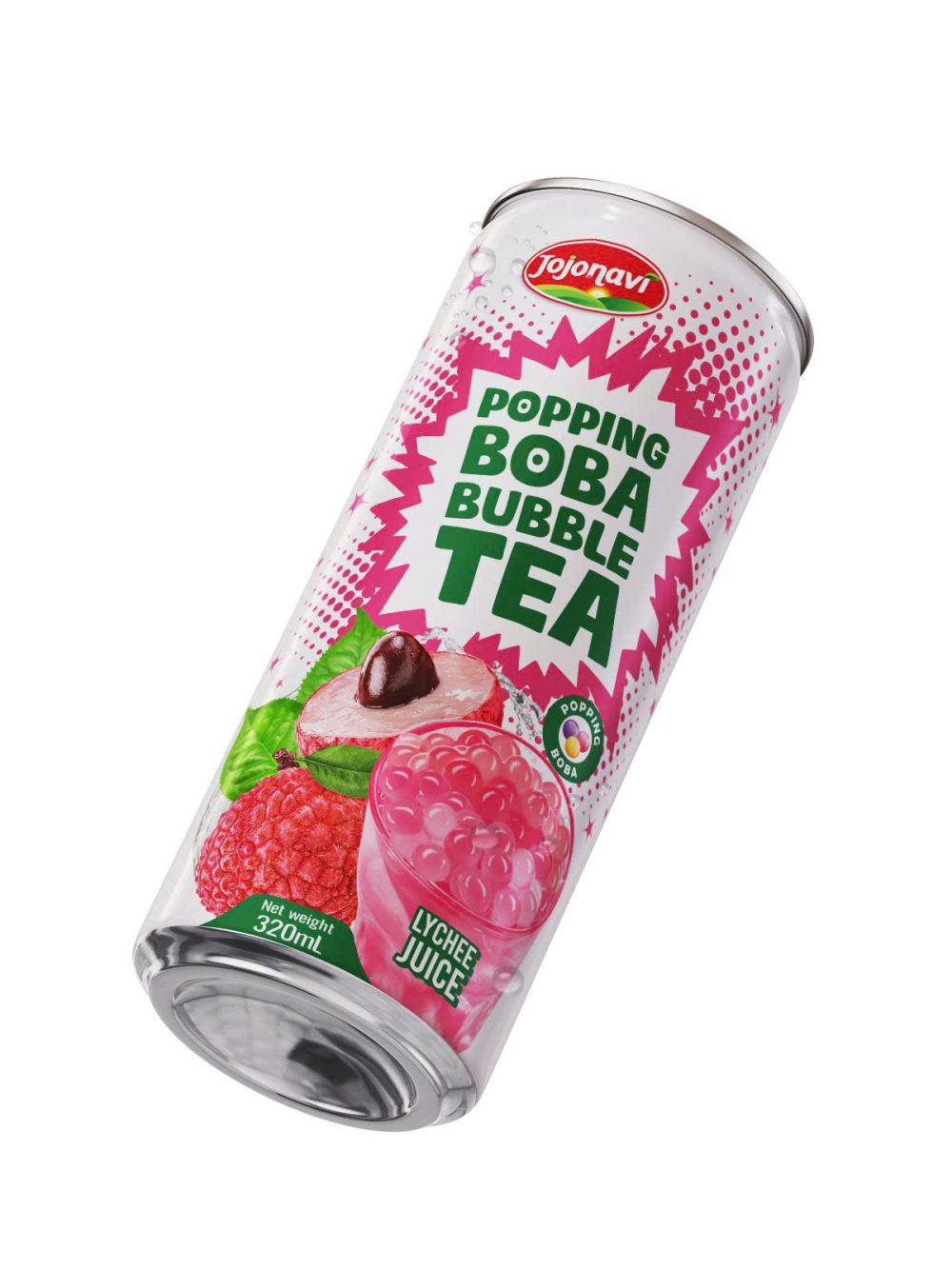 JOJONAVI Popping Boba Bubble Tea Lychee Juice 320ml Can