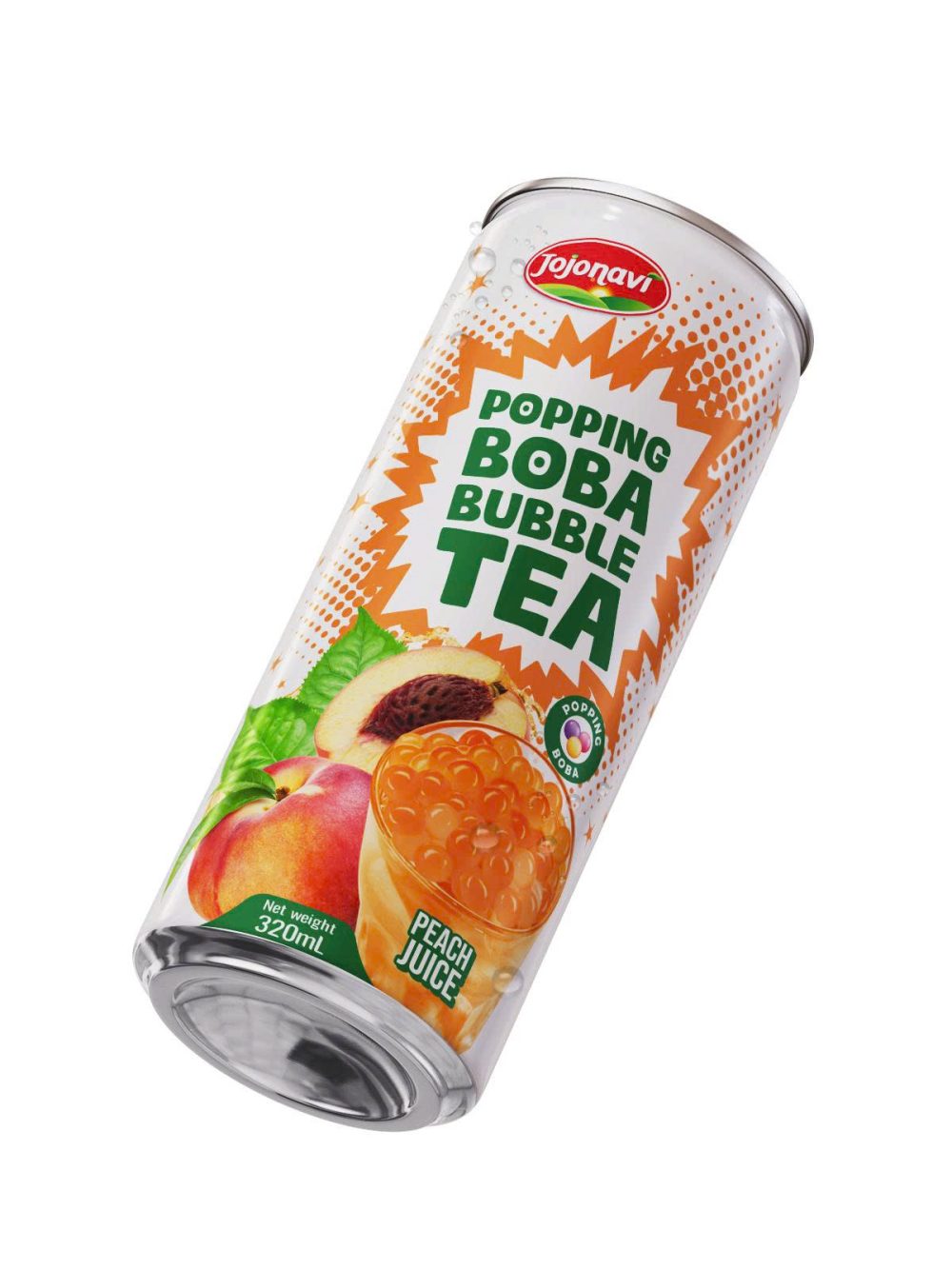 JOJONAVI Popping Boba Bubble Tea Peach Juice 320ml Can