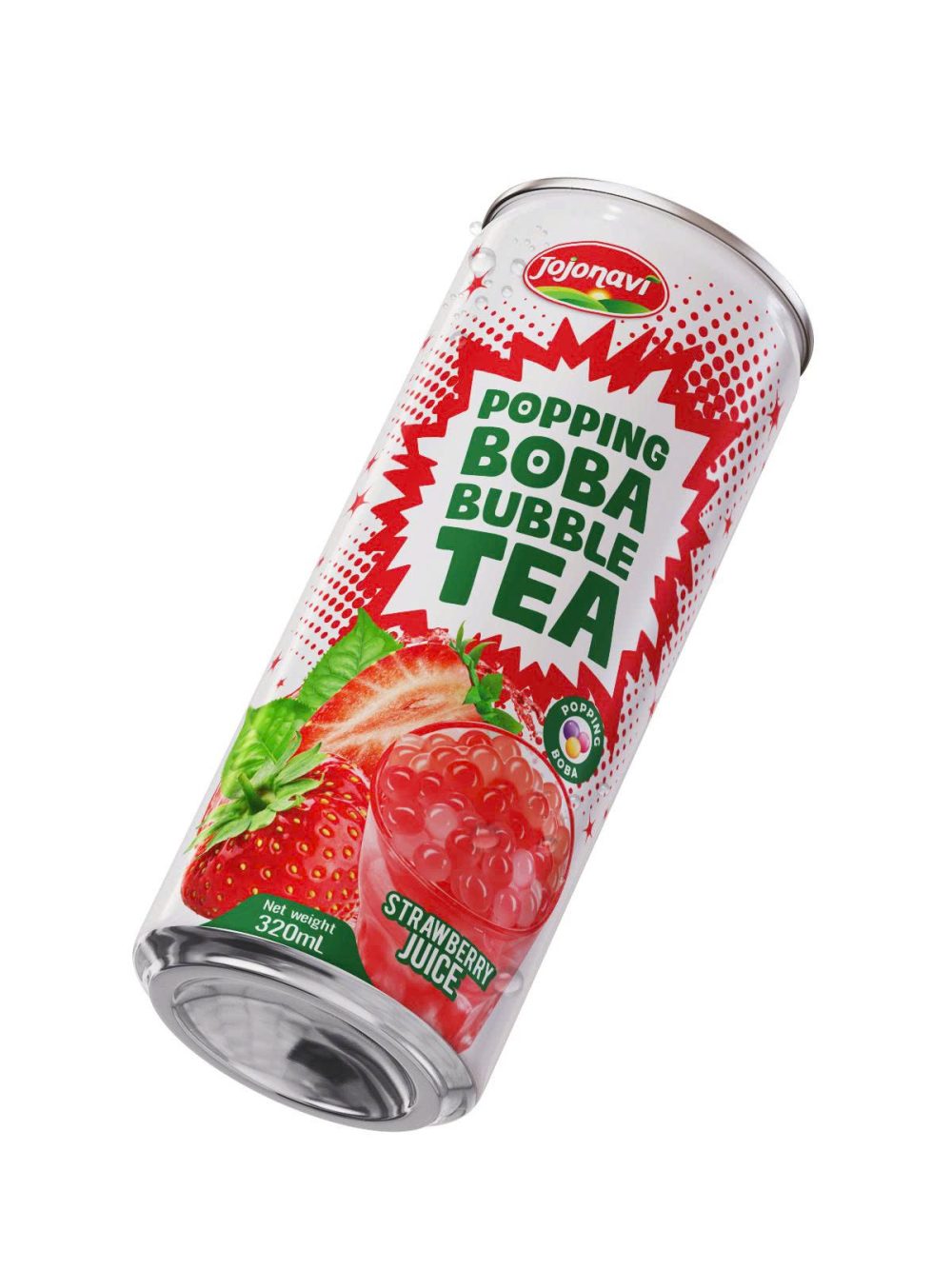 JOJONAVI Popping Boba Bubble Tea Strawberry Juice 320ml Can