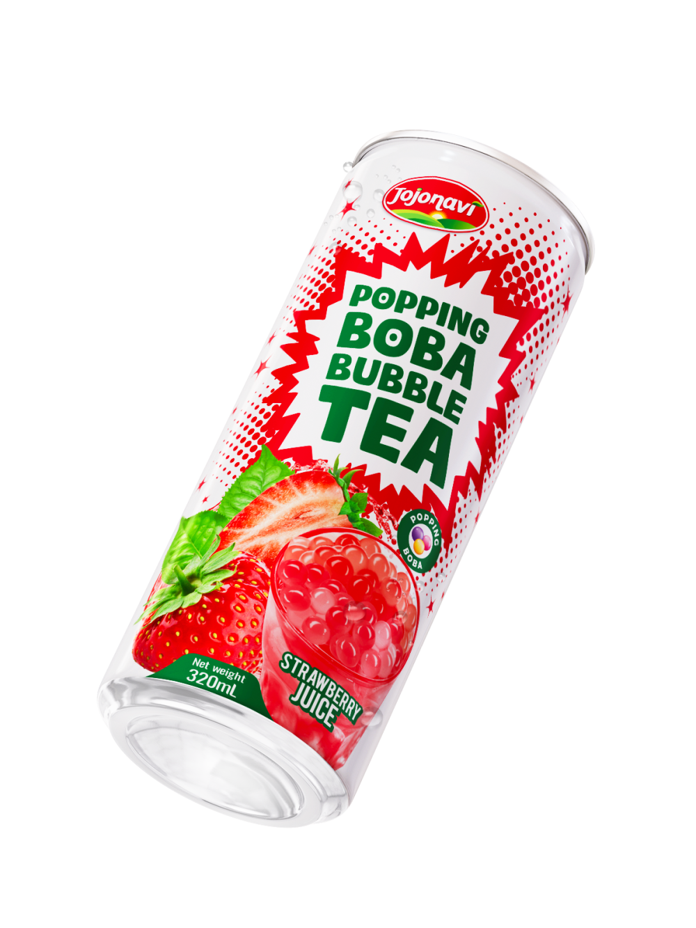 JOJONAVI Strawberry Popping Boba Bubble Tea 320ml